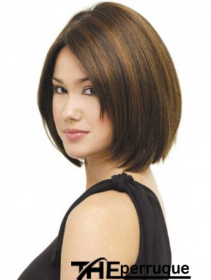 Capless menton longueur droite brun belle Bob perruques