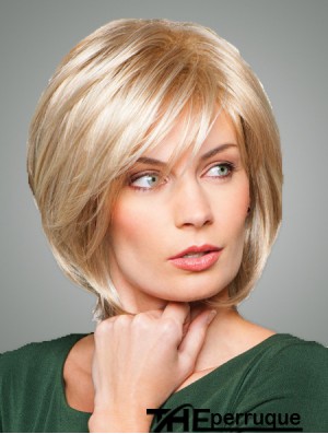 Bobs avec franges Longueur de menton Style droit Couleur blonde avec synthétique