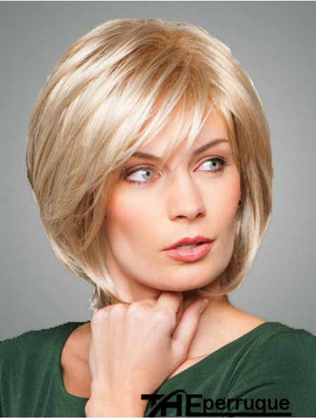 Bobs avec franges Longueur de menton Style droit Couleur blonde avec synthétique