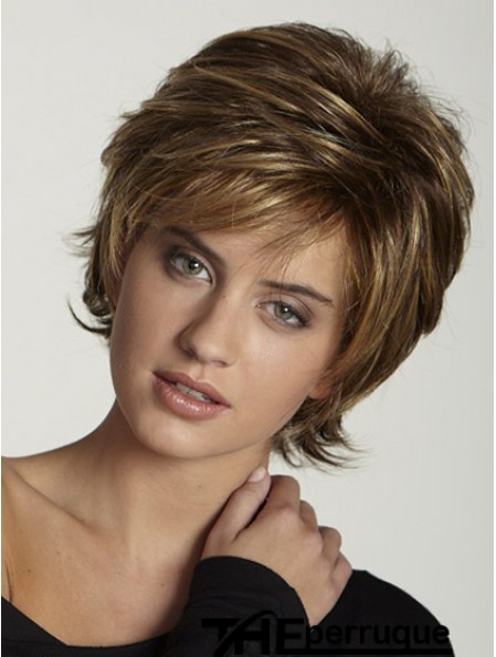Perruques synthétiques UK Brown Color Short Length Layered Cut