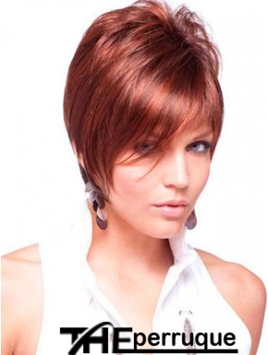 Pas cher vrais cheveux perruques couleur rouge courte longueur style droit