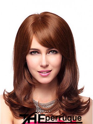 Longueur d'épaule avec frange 20 pouces Wavy Auburn Medium Wigs