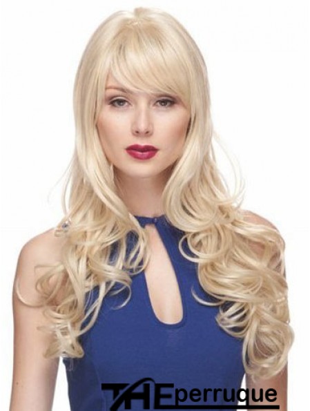 Perruques Blondes Avec Frange Synthétique Style Capless Ondulé Longue Longueur