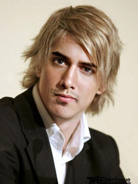 Perruques de cheveux humains ondulés blonds en couches de longueur de menton pour hommes UK