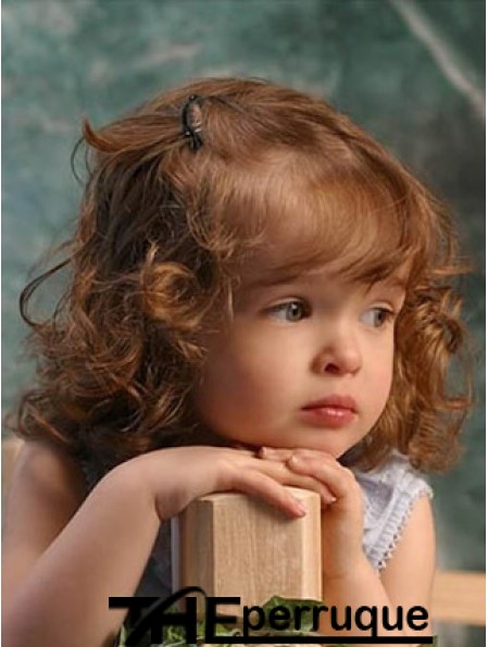 Perruques pour les enfants avec style bouclé de longueur d'épaule avant en dentelle Remy