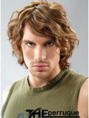 Lace Front Brown Remy Human Curly avec Bangs Perruques pour hommes au Royaume-Uni