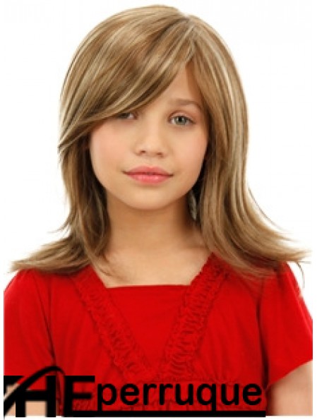 Perruques pour enfants, couleur blonde, longueur d'épaule, style droit avec capless