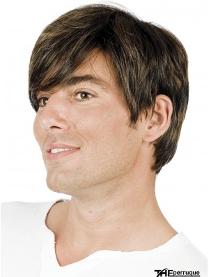 Brown Straight Straight With Bangs Wigs for Men With Hair Loss