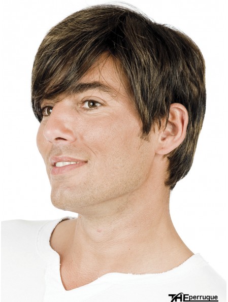 Brown Straight Straight With Bangs Wigs for Men With Hair Loss