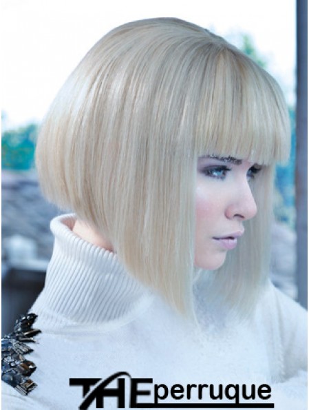 Lace Front Bobs Chin Longueur Droite 12 pouces Platinum Blonde No-Fuss Fashion Perruques