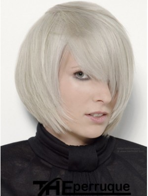 Capless gris menton longueur droite 12 pouces platine platine blonde élégante perruques de mode