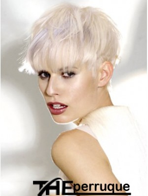 Monofilament Boycuts Short Straight 8 pouces Platinum Blonde Perruques de mode idéales