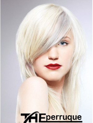 Lace Front With Bangs Long Straight 16 pouces Platinum Blonde Fashionable Fashion Fashion Wigs