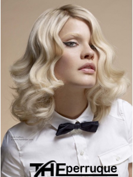 Pleine dentelle sans frange Longueur d'épaule ondulée 14  inchPlatinum Blonde Top Fashion Perruques
