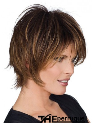 Perruques courtes avec coupe droite en couches de style brun capless Remy