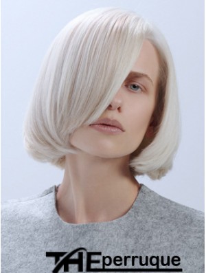 Longueur de menton droite avant de lacet Platine Blonde Perruques tendance Bob