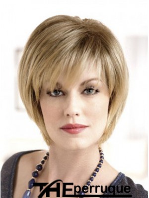 Lace Front Straight Layered Short 8 pouces Top Perruques de cheveux humains