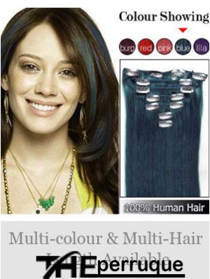 Clip dans les extensions de cheveux humains Style droit couleur noire