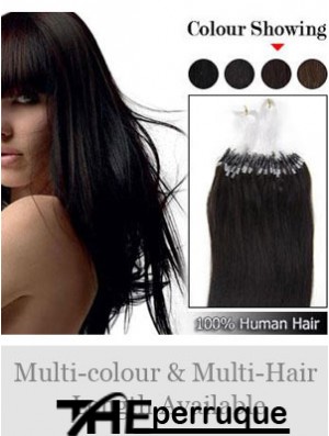 Belles extensions de cheveux d'anneau de boucle micro droite noire