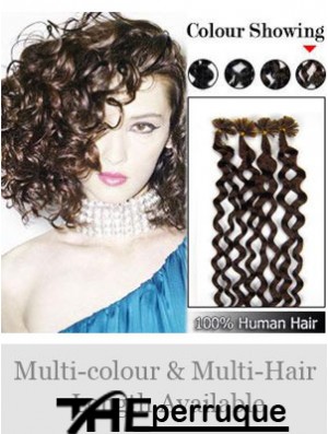 Extensions de cheveux bruns bouclés pour ongles doux et pointe en U