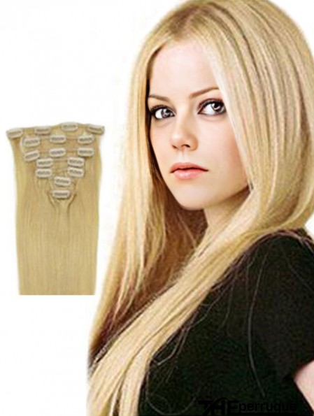 Clip dans le style droit de couleur blonde d'extensions de cheveux avec Remy